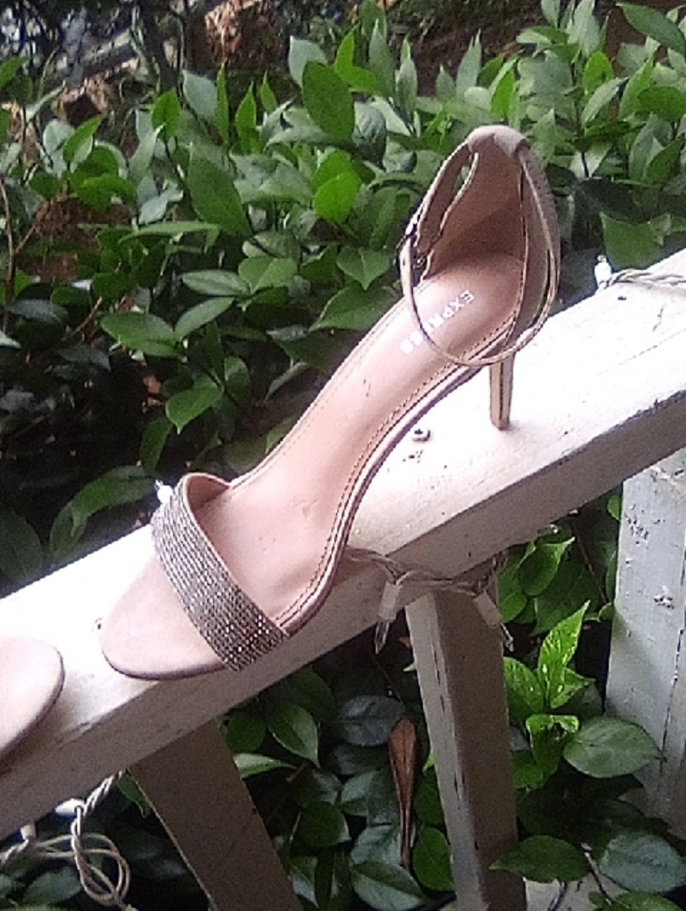 Express Gold-Beige Embellished Ankle-Strap Heels